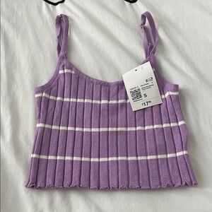 Forever 21 Lavender and White Ribbed Crop Top